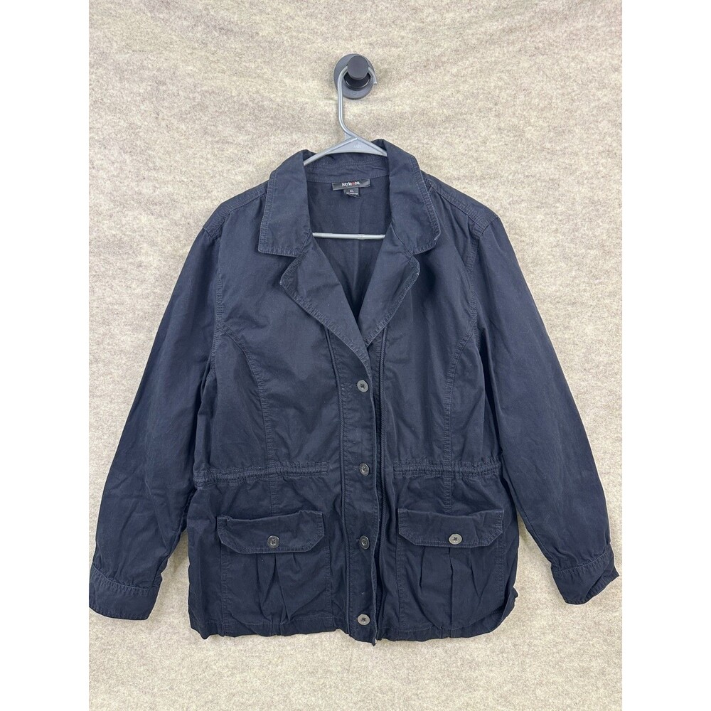 Women's Black Utility Jacket Lightweight Field Safari Button Front Pockets